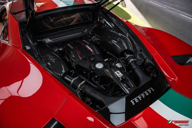 Ferrari 488 Pista engine side view - Rosso Corsa