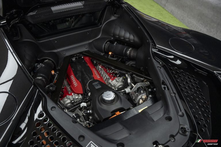 Luxury Ferrari SF90 Stradale engine sideview - Rosso Corsa